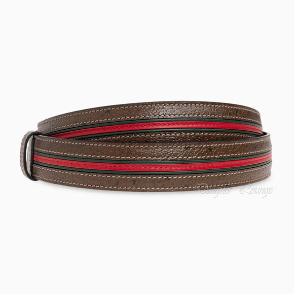 NEW GUCCI Men's Brown Leather WEB Stripe Gold GG Logo Buckle Belt Size 115 - Picture 4 of 12